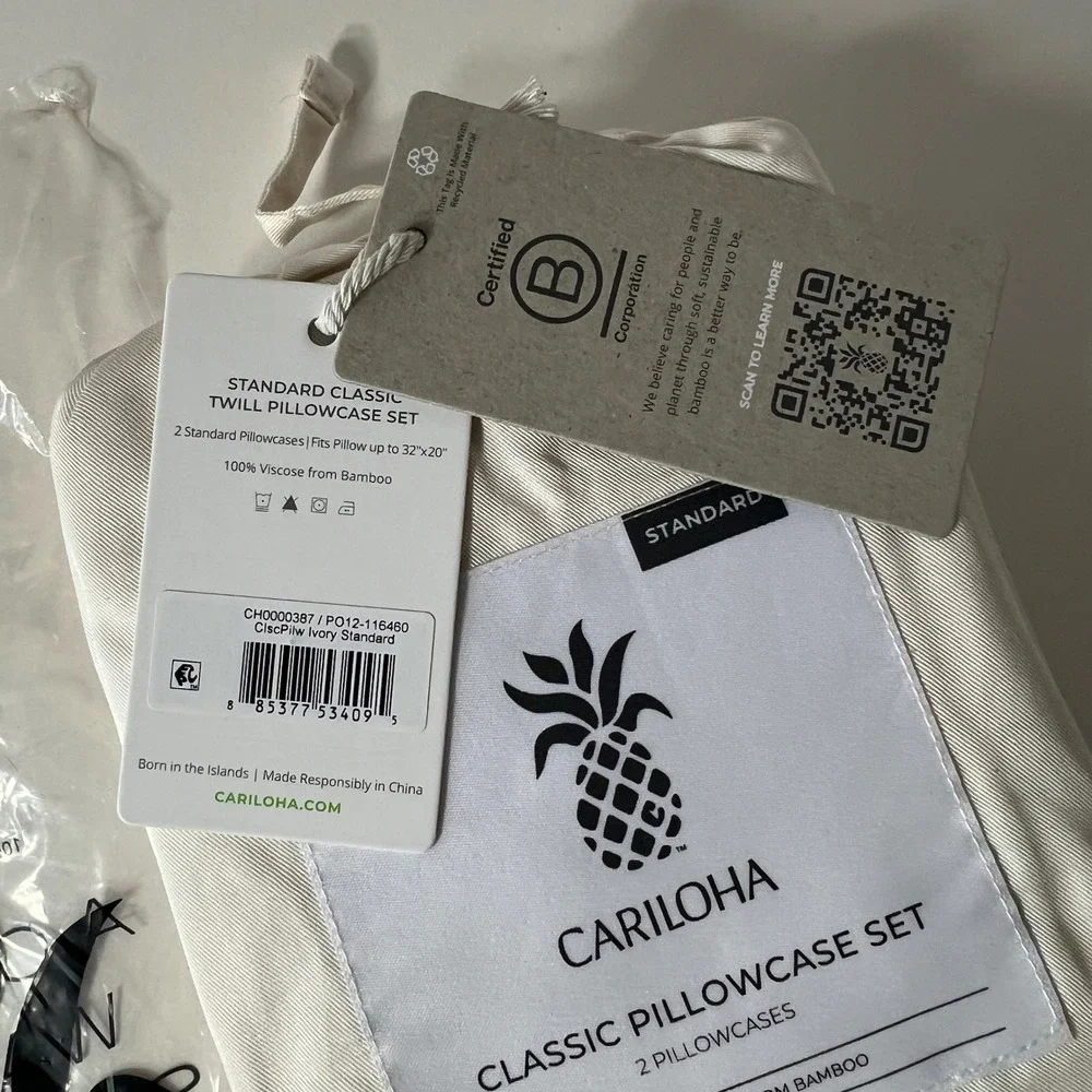 Cariloha Classic Twill Pillowcase Set Ivory Standard Size NIP ViscosefromBamboo